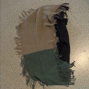 Striped Fringe Scarf in Green, Tan, and dark green